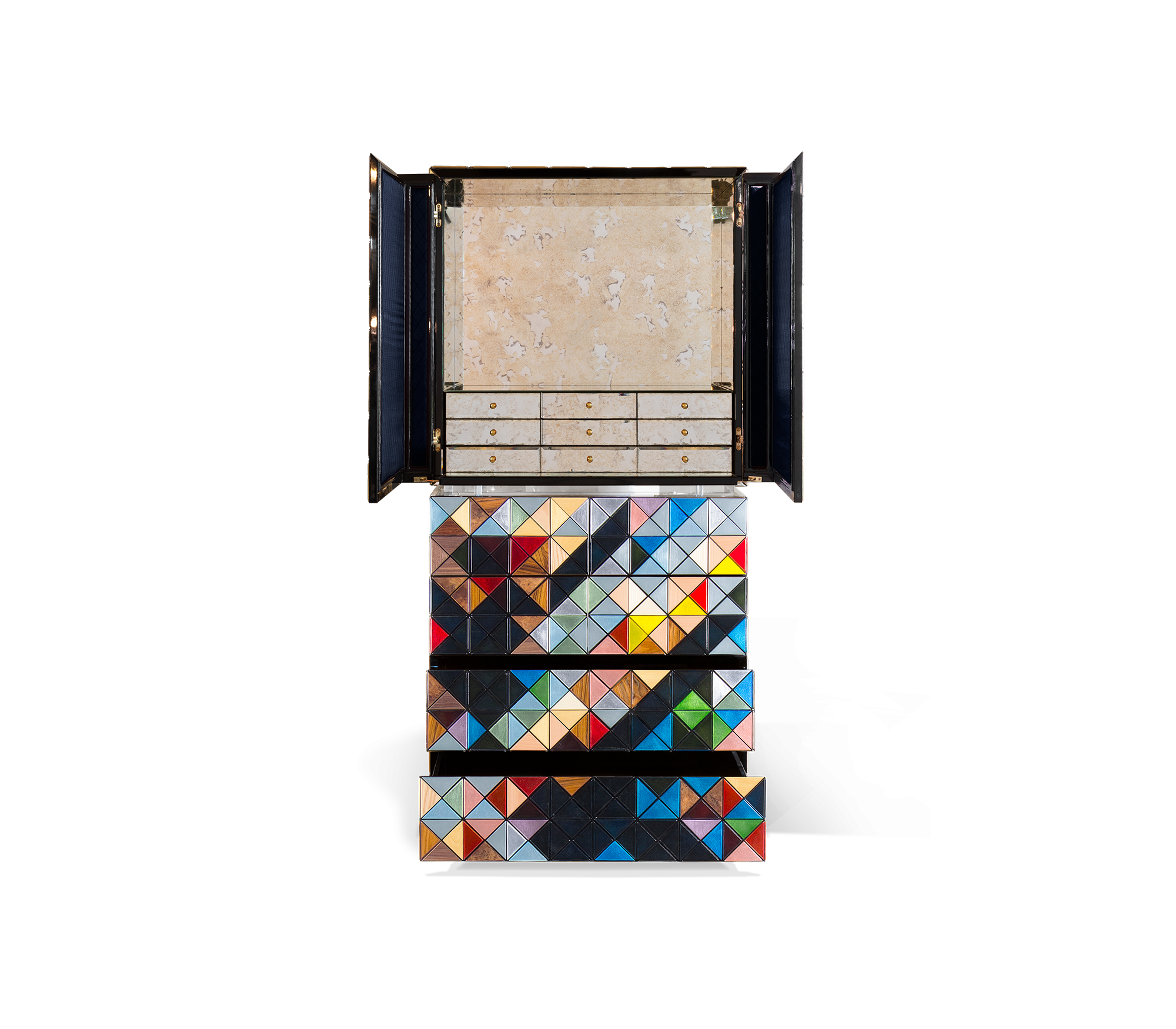 Walnut Brass Hidden Storage Display Cabinet