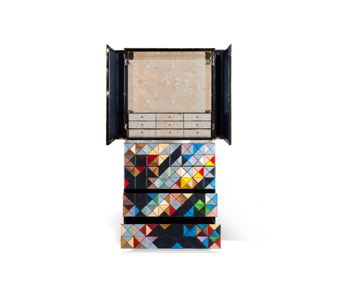Walnut Brass Hidden Storage Display Cabinet