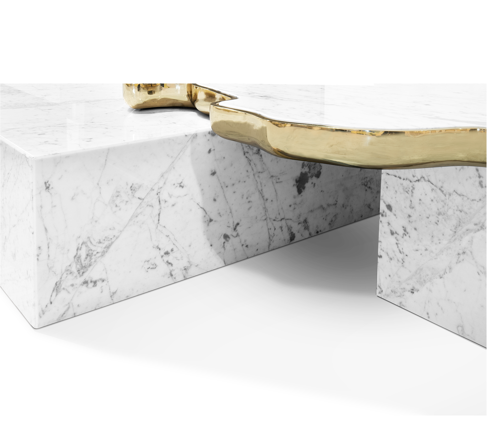 Luxury Sculptural Coffee Table Black & White High-Gloss Marble Finish