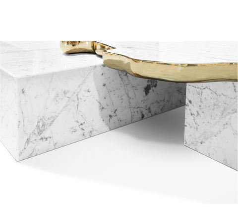 Luxury Sculptural Coffee Table Black & White High-Gloss Marble Finish