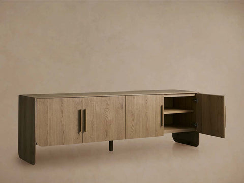 Felton Media Console Oak TV Stand Side Cabinet Television Storage Unit Wood Sideboard with Modern Minimalist Style
