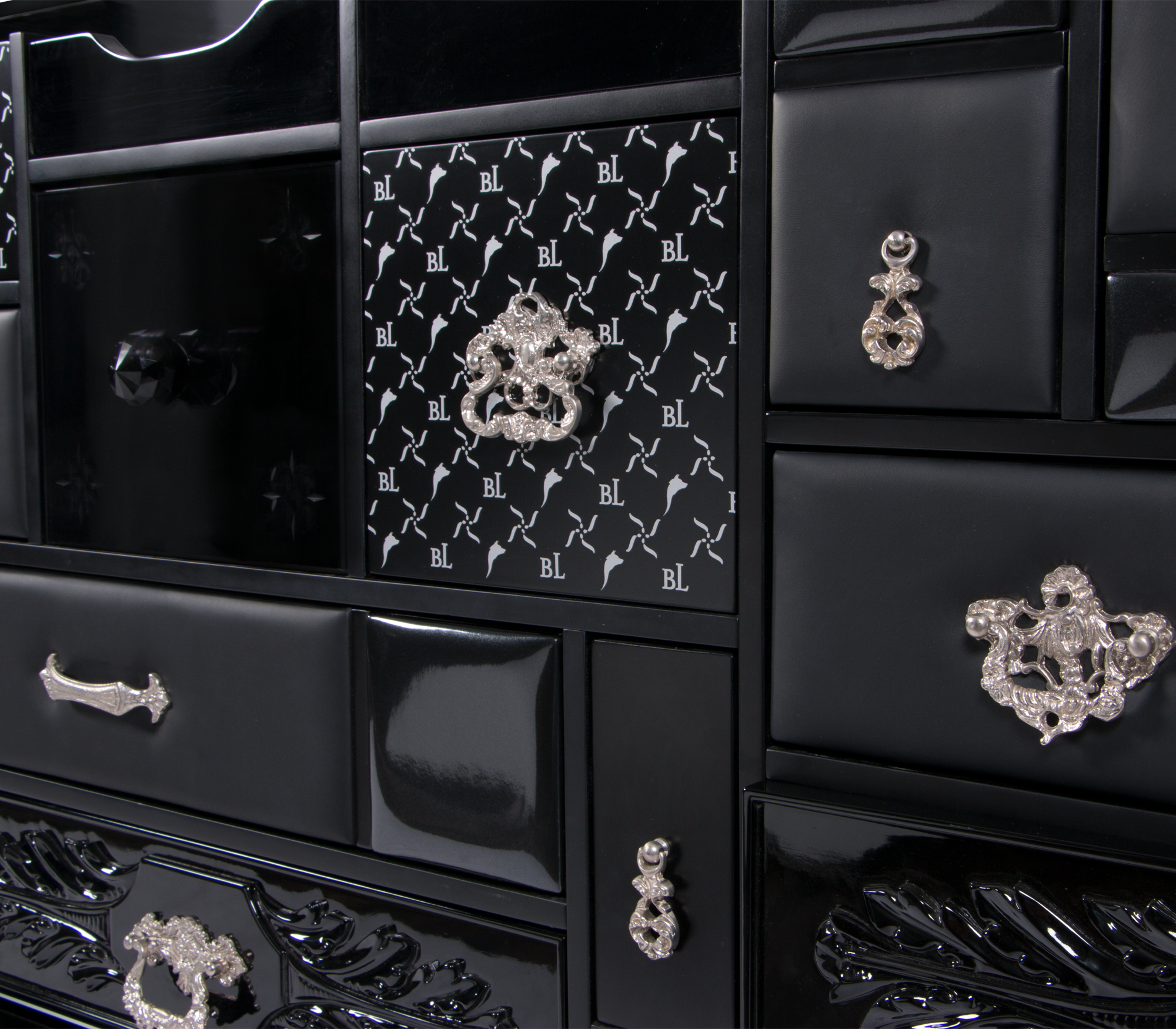 Black Hidden Storage Sculptural Form Sideboard