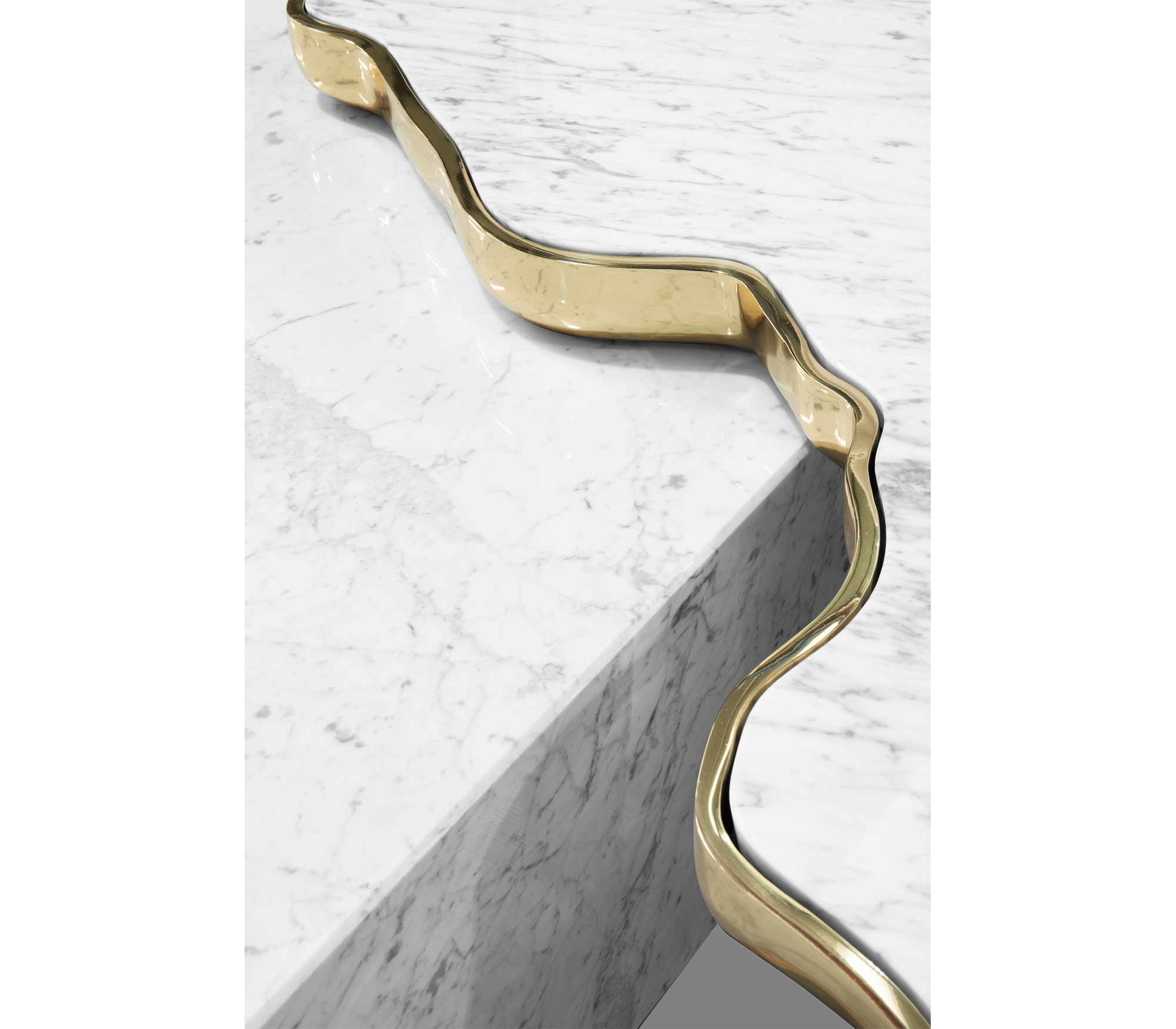 Luxury Sculptural Coffee Table Black & White High-Gloss Marble Finish