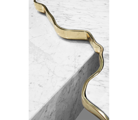 Luxury Sculptural Coffee Table Black & White High-Gloss Marble Finish
