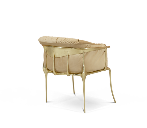 Brass Fabric Gold Sculptural Form Armchair