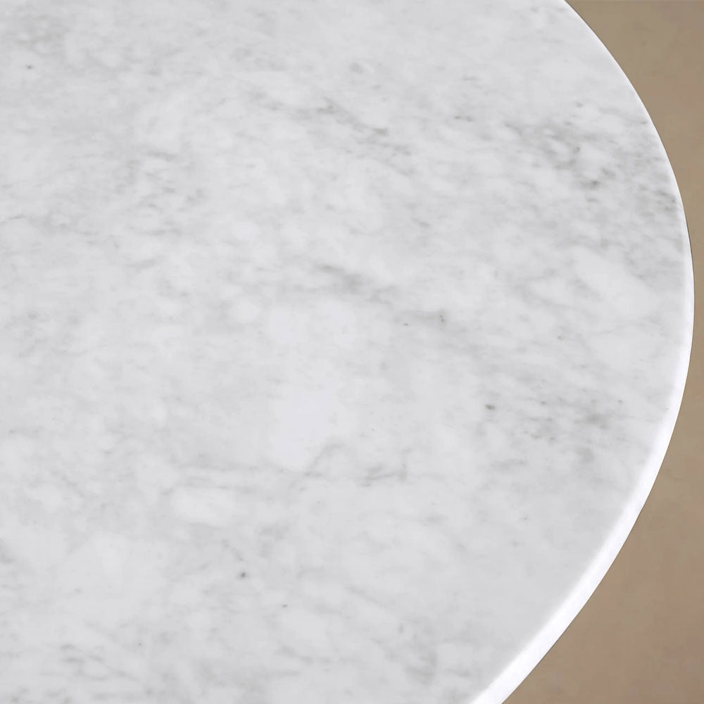 Finnley Round Wood Dining Table With Carrara Marble or Bluestone Top