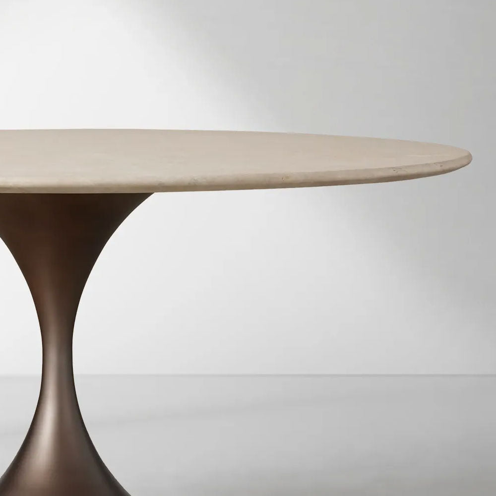 Aero Saint Germain Dining Table Round Marble Stone Tabletop Tulips Dining Table with Launette Steel Base