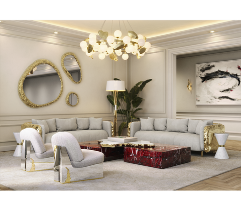 Luxury Sculptural Coffee Table Black & White High-Gloss Marble Finish