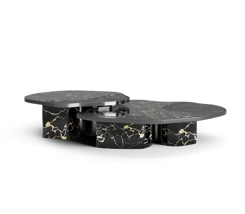 Stone Marble Black Sculptural Form Coffee Table