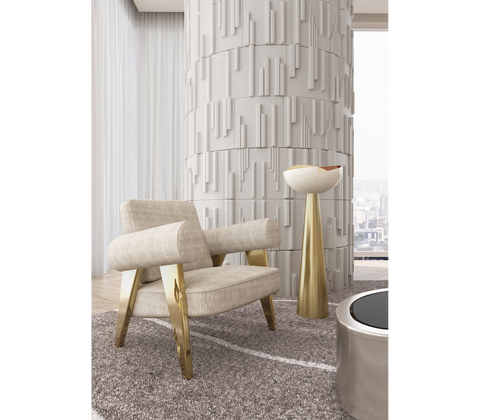 Brass Fabric Sculptural Form Armchair