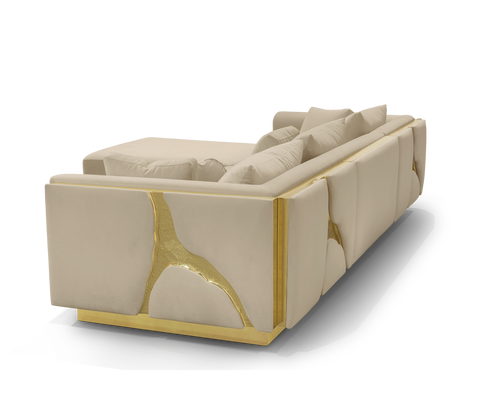 Brass Stone Gold Sculptural Form Sofa