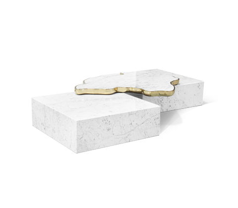 Luxury Sculptural Coffee Table Black & White High-Gloss Marble Finish
