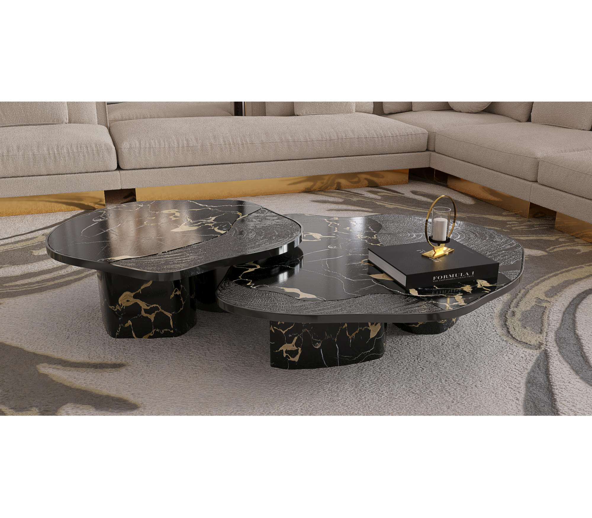 Stone Marble Black Sculptural Form Coffee Table