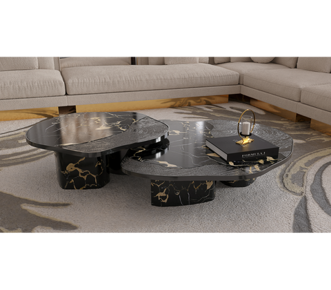 Stone Marble Black Sculptural Form Coffee Table