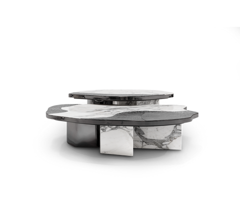 Stone Marble Black Sculptural Form Coffee Table