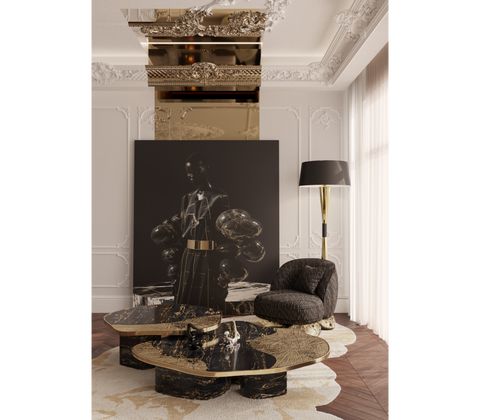 Stone Marble Black Sculptural Form Coffee Table
