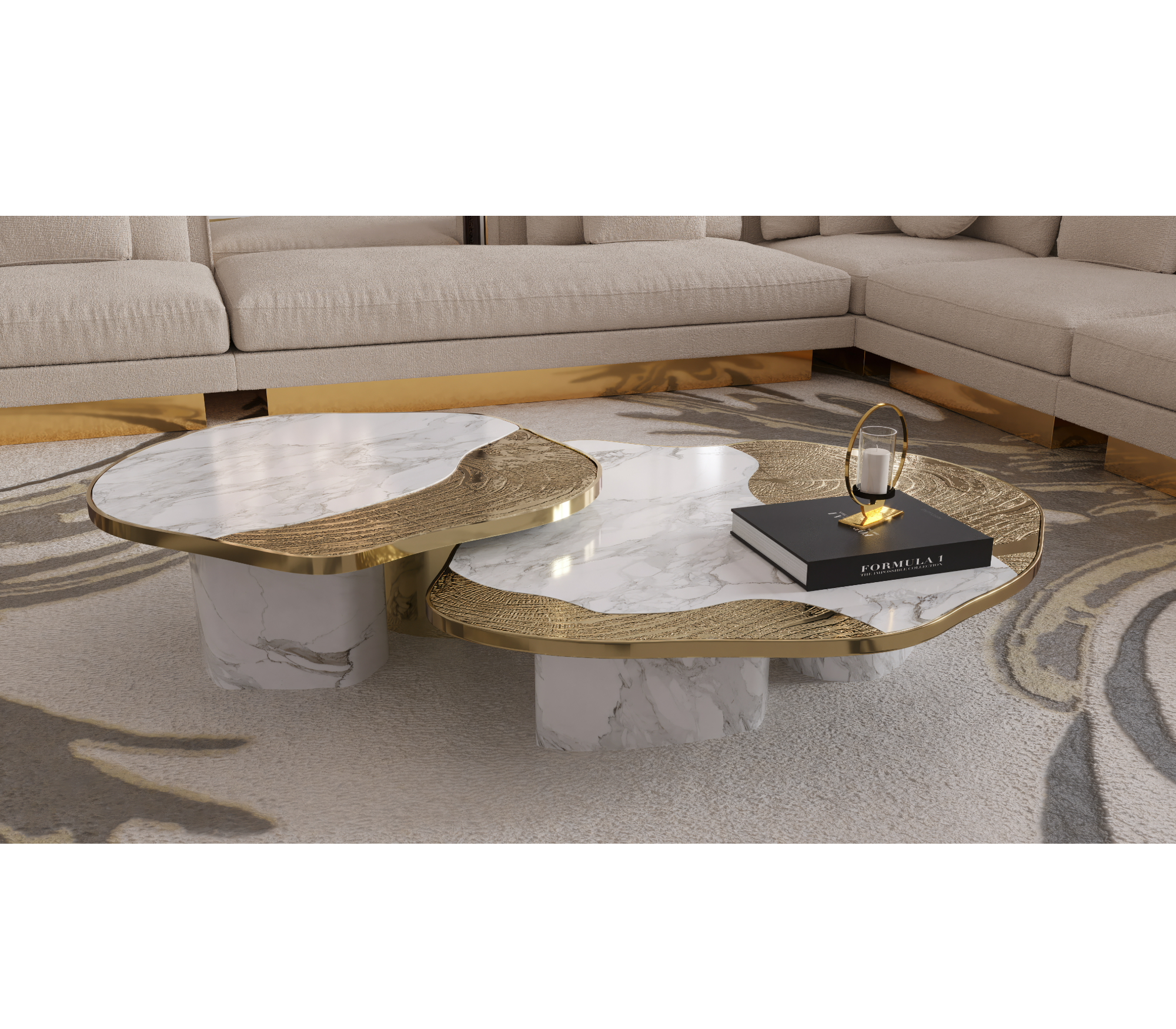 Stone Marble Black Sculptural Form Coffee Table