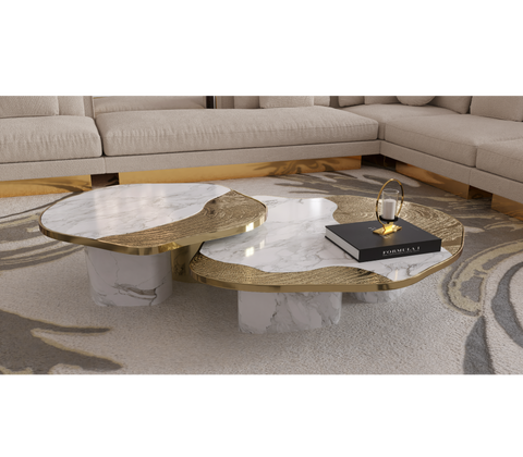 Stone Marble Black Sculptural Form Coffee Table