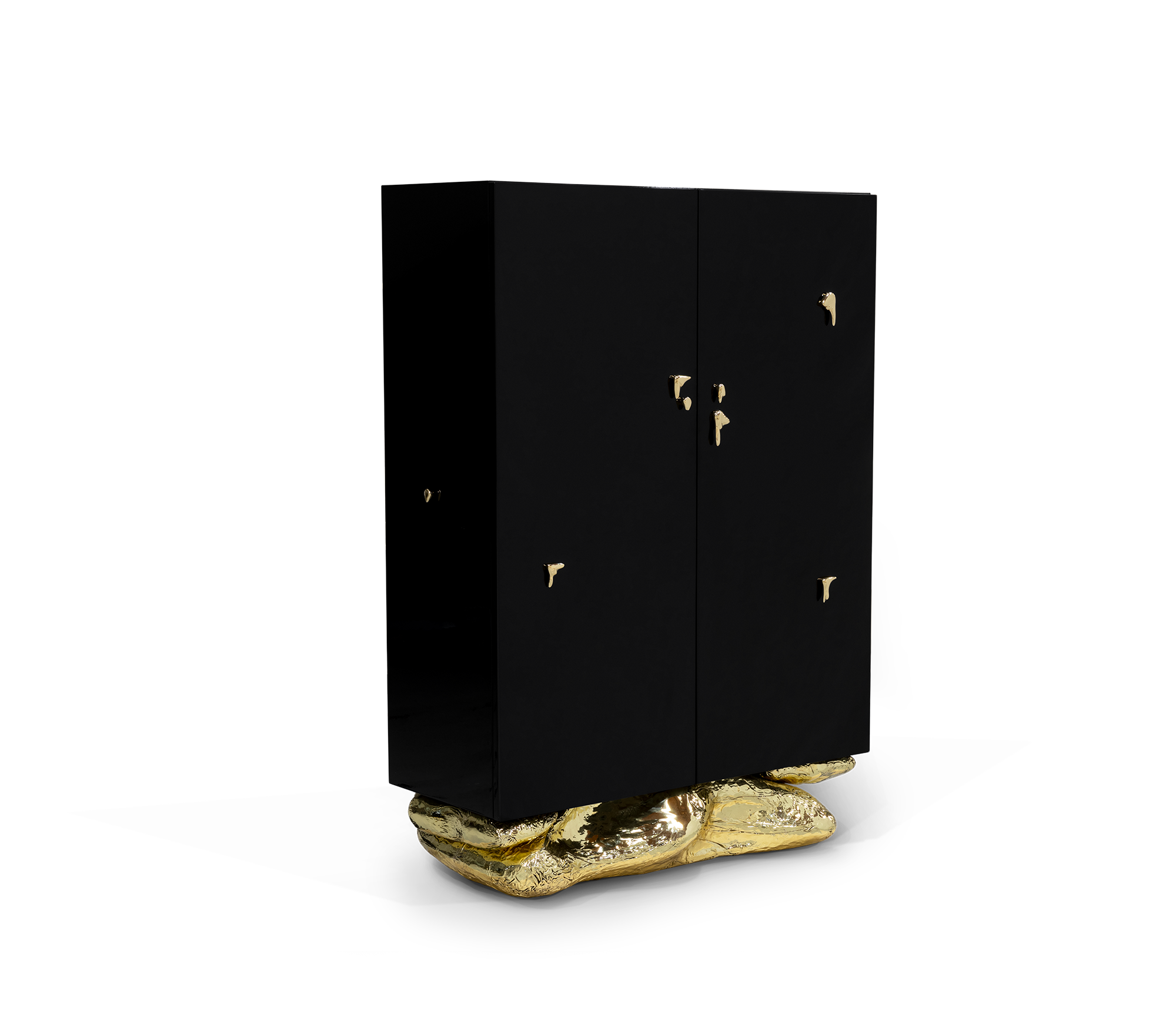 Brass Stone Black Sculptural Form Cabinet