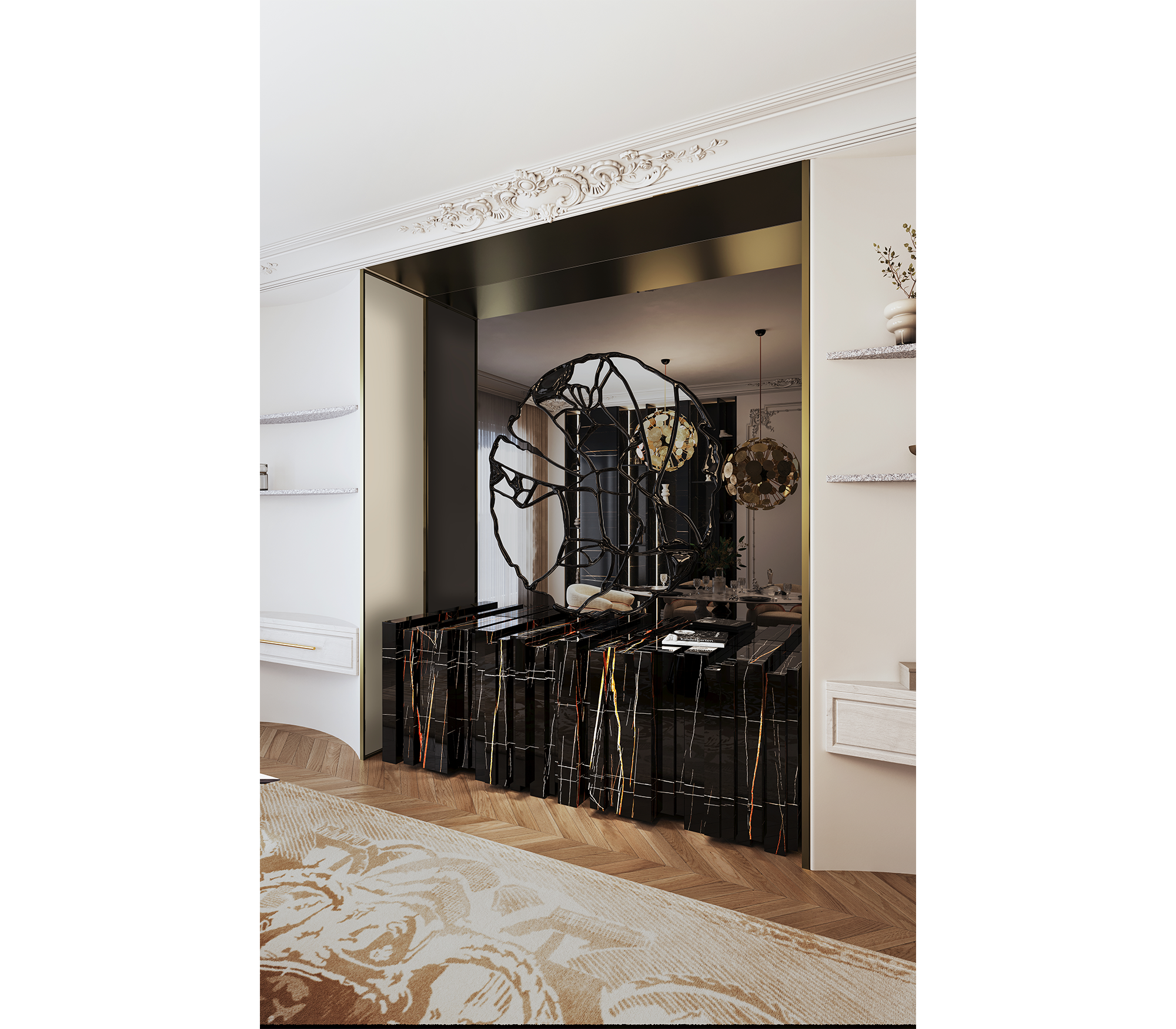 Black Hidden Storage Sculptural Form Sideboard Dining Room
