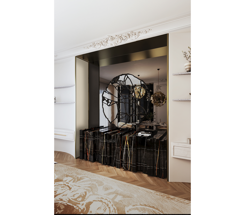 Black Hidden Storage Sculptural Form Sideboard Dining Room
