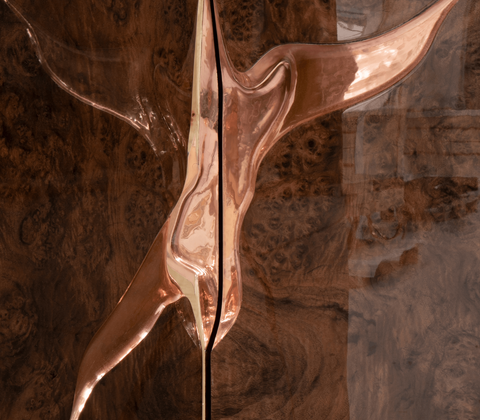 Black Gold Sideboard Cabinet with Sculptural Cracked Design