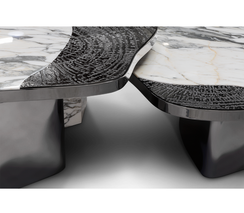 Stone Marble Black Sculptural Form Coffee Table