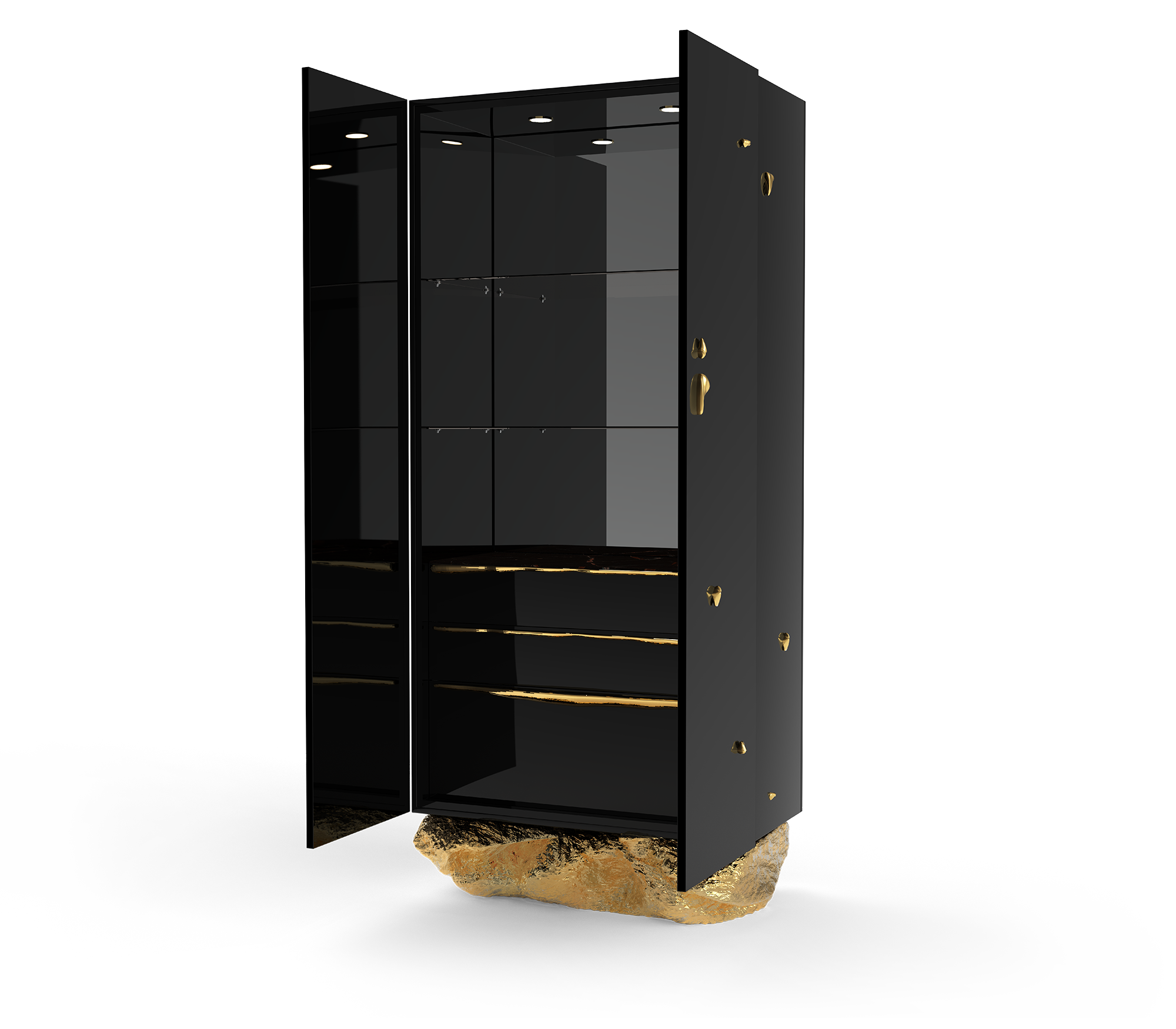 Brass Glass Black Hidden Storage Curio Cabinet