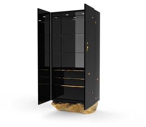 Brass Glass Black Hidden Storage Curio Cabinet