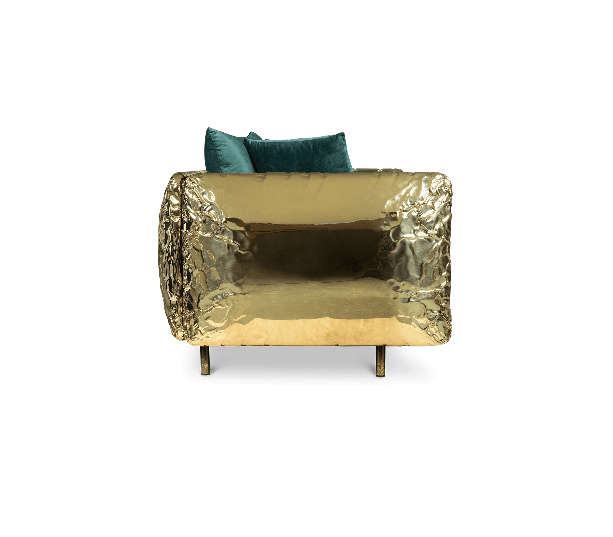 Brass Wood Sculptural Form Sofa