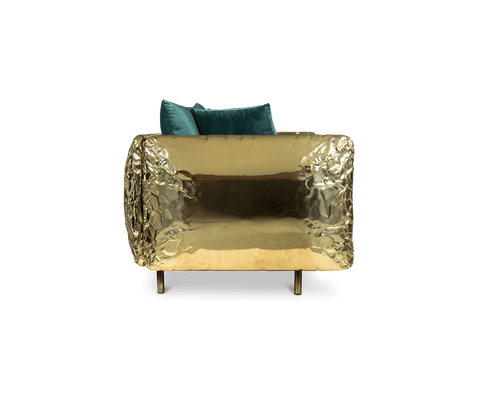 Brass Wood Sculptural Form Sofa