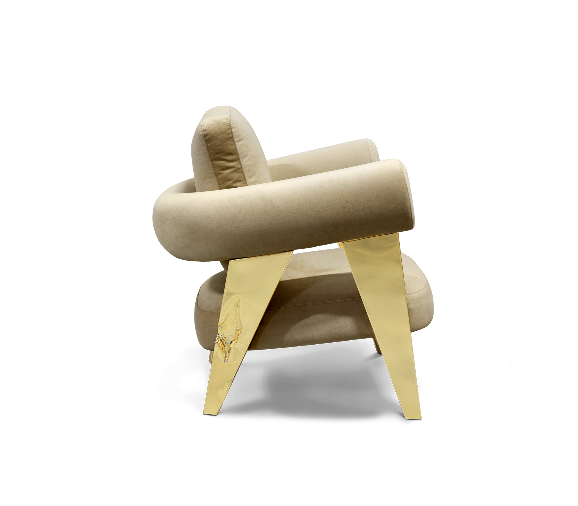 Brass Fabric Sculptural Form Armchair