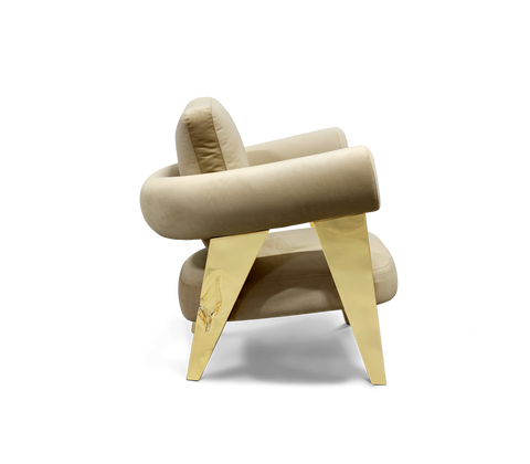 Brass Fabric Sculptural Form Armchair