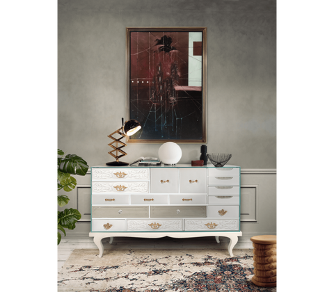 Patchwork Wood Sideboard Buffet Cabinet with Hidden Storage