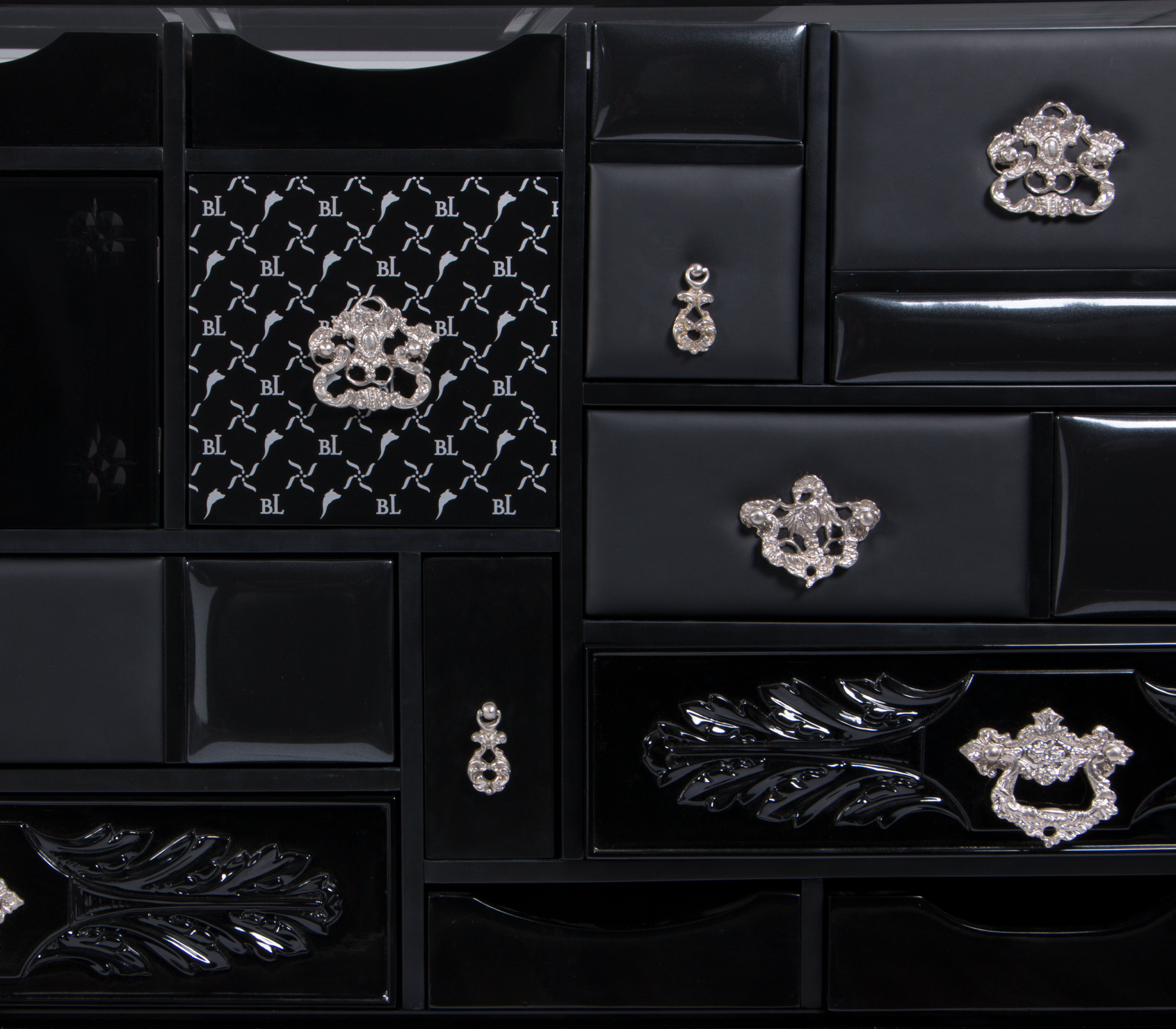 Black Hidden Storage Sculptural Form Sideboard