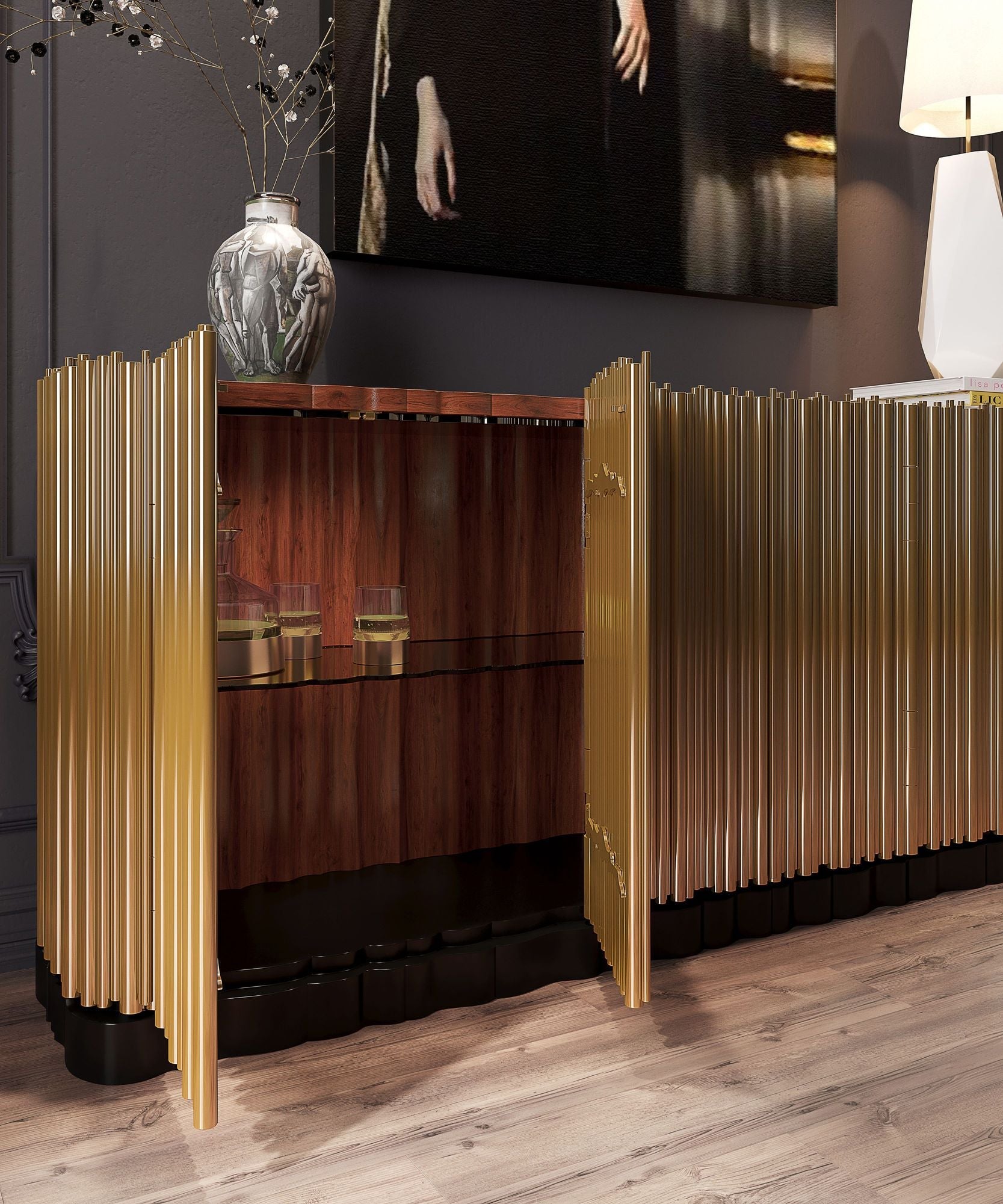 Brass Hidden Storage Sculptural Form Sideboard