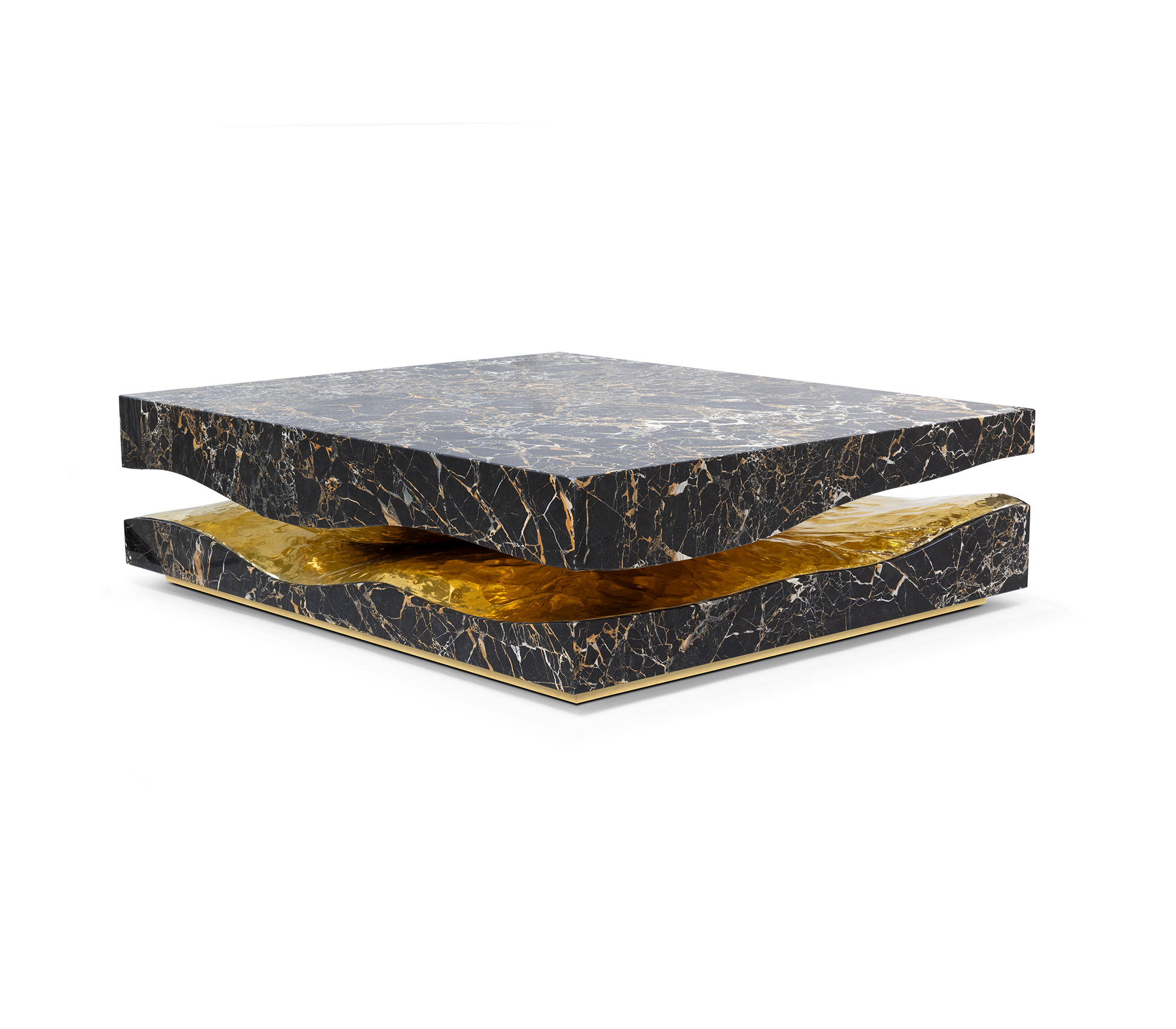 Brass Stone White Sculptural Form Coffee Table