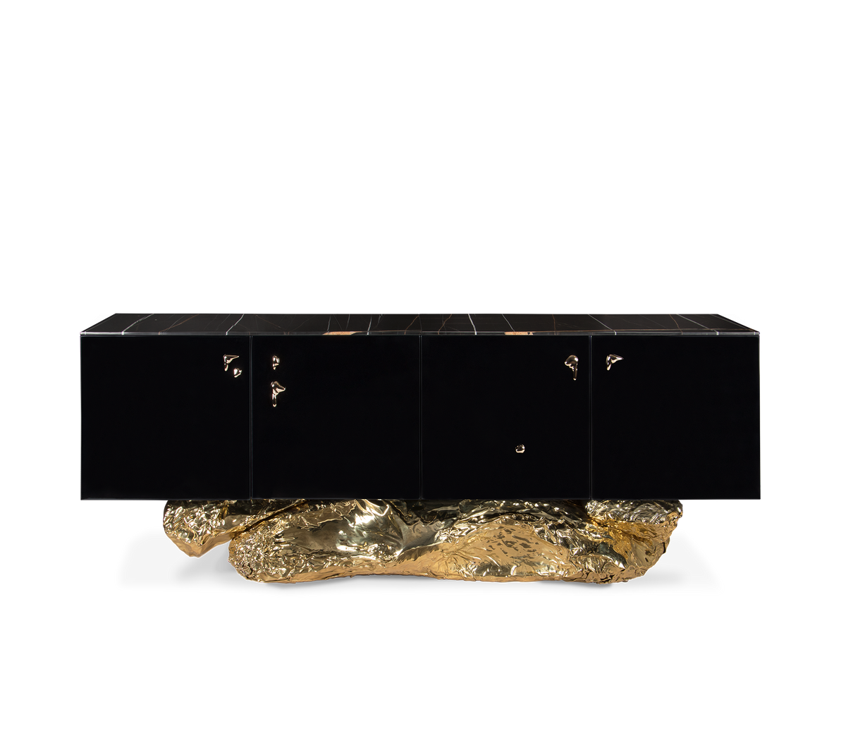 Gold Hidden Storage Sculptural Form Sideboard Dining Room