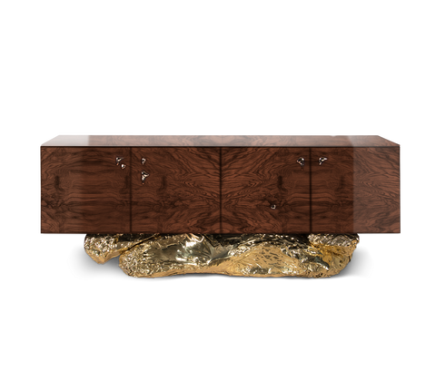 Gold Hidden Storage Sculptural Form Sideboard Dining Room