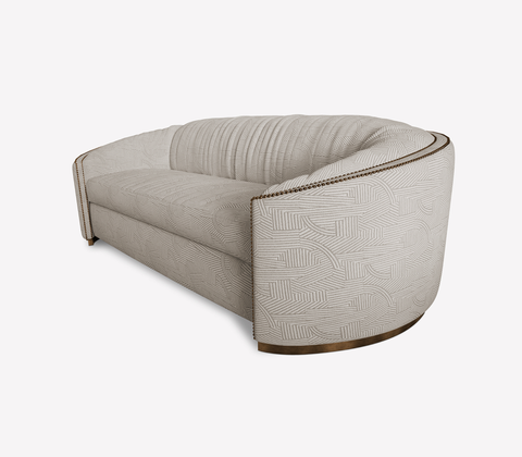 Curved Velvet Sofa with Gold Accents and Modern Style