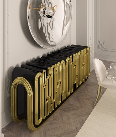 Gold Hidden Storage Sculptural Form Sideboard