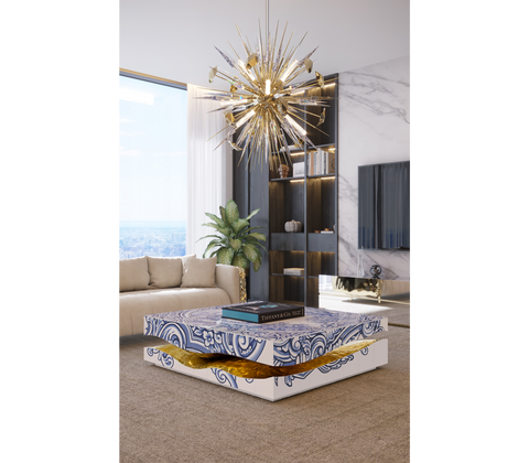 Brass Stone White Sculptural Form Coffee Table