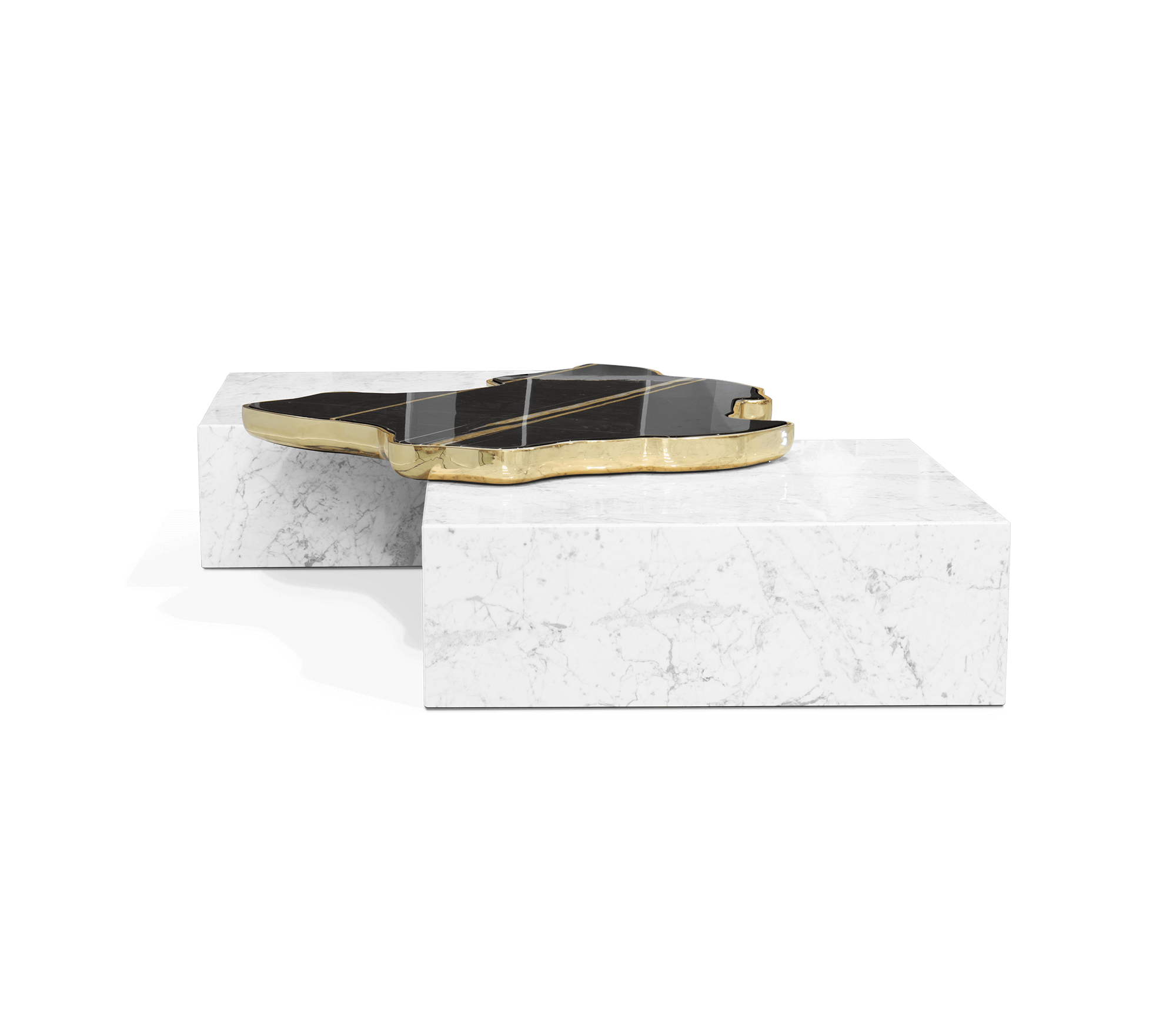 Luxury Sculptural Coffee Table Black & White High-Gloss Marble Finish