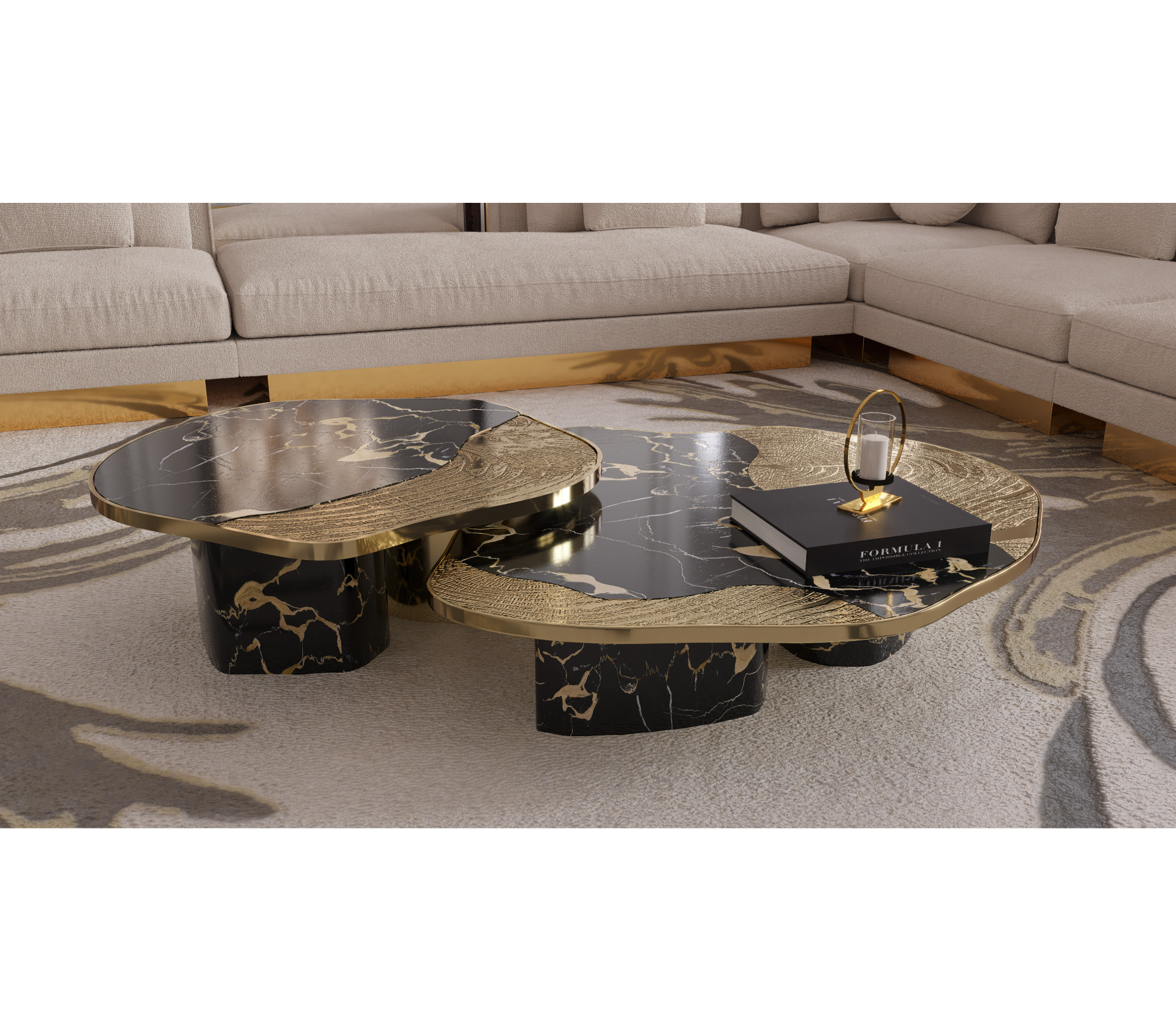 Stone Marble Black Sculptural Form Coffee Table