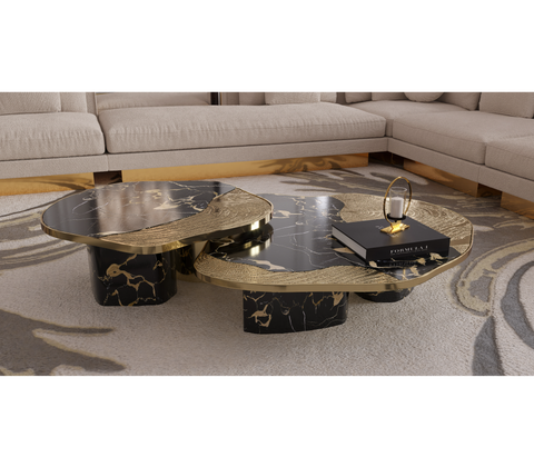 Stone Marble Black Sculptural Form Coffee Table