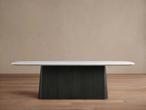 Saint Germain Natural Stone Marble Dining Table with Wood Toulouse Base