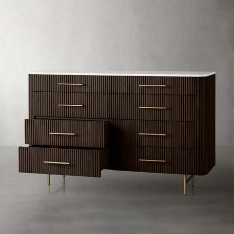Finnley Wood Eight-Drawer Dresser with Marble or Bluestone Top Rural Chest Of 8 Drawers Cabinet
