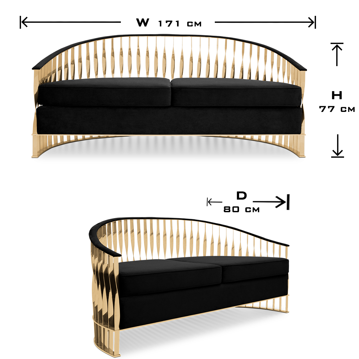 Gold Sculptural Form Sofa for Living Room