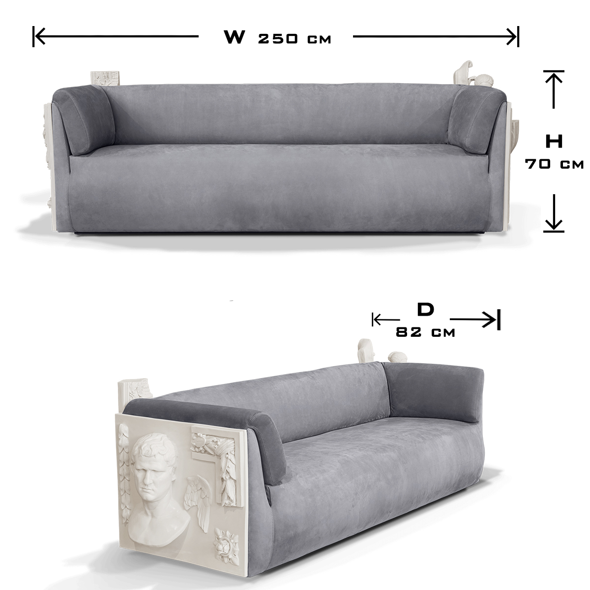 Stone Wood Sculptural Form Sofa