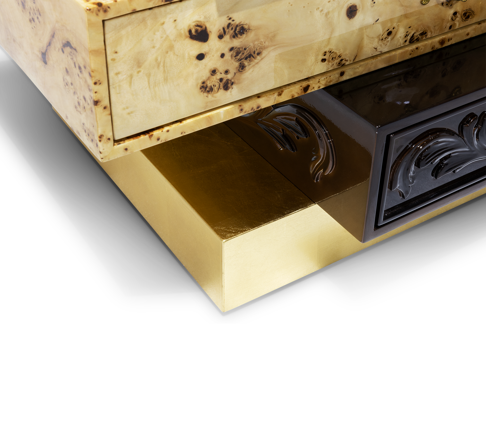 Walnut Brass Storage Drawers Chest of Drawers
